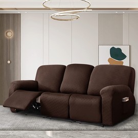 vctops Diamond Recliner Sofa Covers 8-Pieces Stretch Large Couch Covers for 3 Seats Reclining Slipcovers Soft Solid Furniture Protector (Dark Coffee,3 Seat)
