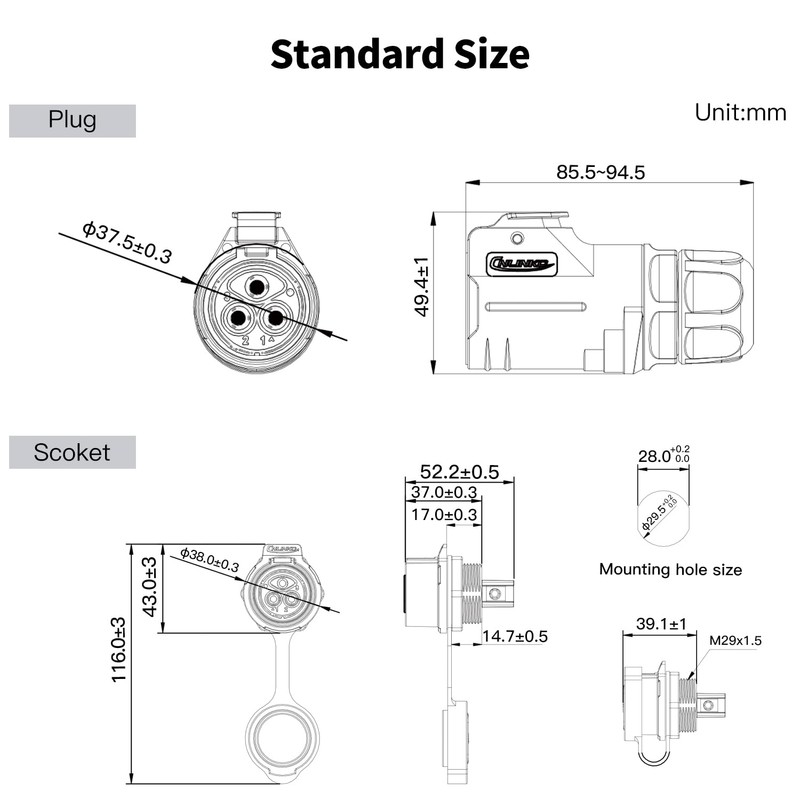CNLINKO LP-28 3-Pin Waterproof Connector Screw Lock Circular Connector, IP68