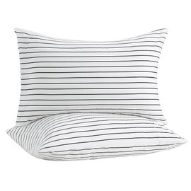 JELLYMONI 100% Natural Cotton Striped Standard Pillowcases Set, 2 Pack White with Thin Black Stripess Pattern Printed Pillow Covers with Envelope Closure (Pillows are not Included)