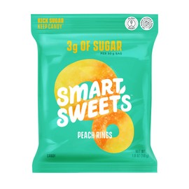 SmartSweets Peach Rings, Candy With Low Sugar 3g, Low Calorie 100, Net Carb 10, Plant Based, Gluten Free, No Artifical Colors or Sweeteners 1.8 Oz Bags (Pack of 6)