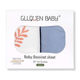 GLLQUEN BABY 2 Pack Moses Basket Fitted Sheets, Newborn Pram Sheets Fitted, 100% Microfiber Oeko-tex100 Cozy and Breathable Crib Baby Bassinet Sheets for Boy and Girl, Easy Care Soft Fitted Sheet
