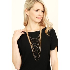 RIAH FASHION Boho Chain Drape Multi Strand Long Layered Waterfall Necklace - Statement Bib, Metallic Bead Collar Choker, Bohemian Fringe Tassel (Ball Chain 2 - Gold)