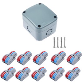 NineLeaf 10PCS Lever Wire Nuts Connectors,Compact Quick Splicing Wire Connectors, Cables from 28 to 12AWG，with 1PK PVC/ABS Outdoor Junction Box Electrical,3 1/4 inch x 2 3/4 inch x 2 1/4 inch