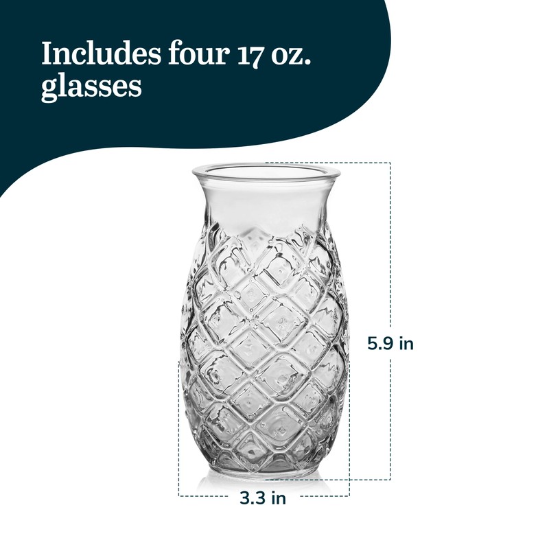 Libbey Tiki Pineapple Glasses Set, Tiki Glasses for Cocktails, Ideal