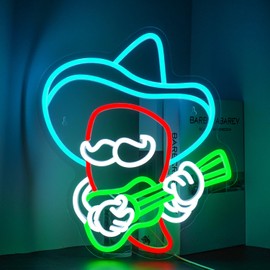 DREAMFORT Cowboy Hat Chili Guitar Neon Sign Anime Pepper Led Neon Signs Neon Bar Signs for Wall Decor USB Light Up Sign Neon Beer Signs for Home Bar Man Cave Party Club Kids Room