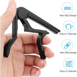 FHIDO Guitar Capo for Acoustic Electric Folk Ukulele Bass Guitar Aluminum Alloy Guitar Capo with 5 Guitar Picks (Musical, Black Capo + Picks, 1, FH-103)