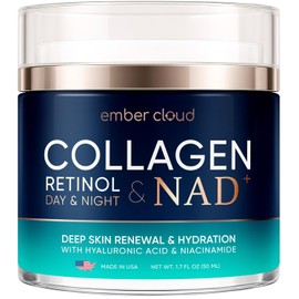 Collagen NAD+ Cream for Face Retinol Hyaluronic Acid Niacinamide for All Skin Types - Anti-Aging Face Moisturizer with Airless Pump - Day & Night Cream for Wrinkles - Made in USA 1.7 Oz