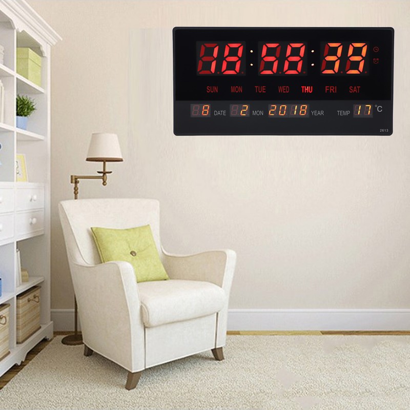 LED Number Clock Large Big Digital Display with Temperature Wall