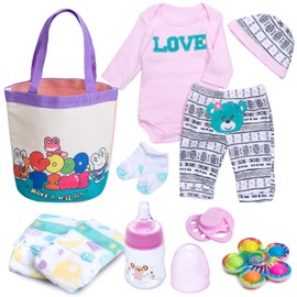 10 PCS Reborn Baby Doll Clothes with Handbag Diapers Accessories Set fit 17-22 Inch Baby Dolls Girl&Boy Cute Love Reborn Doll Clothes Gift