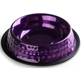 StilGut Feeding Bowl for Dogs and Cats, Set of 2, Aluminium Feeding Bowl, 0.2 L, Dog Bowl, Cat Bowl, Water Bowl, Set of 2, Purple Hammered