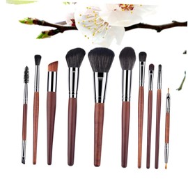 Minkissy 2sets Nylon Bristles Makeup Brush Set Wooden Handle Cosmetics Brushes for Women Natural Makeup Look Daily Professional Use 072 10pcs*2