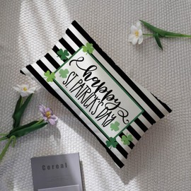 Ogiselestyle Happy St Patricks Day Shamrock Stripe Throw Pillow Cover, 12 x 20 Inch Clover Cushion Case Decoration for Sofa Couch