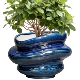 Teagas Ceramic Pots for Plants - 10.6 Inch Ceramic Planter with Drainage Hole, Decorative Planters for Indoor Outdoor, Unique Flower Pots, Garden Office House Decor, Birthday Housewarming Gifts, Blue