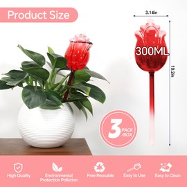 YEH-HOME Large Plant Watering Globes Set of 3-10 oz Indoor/Outdoor Large Self Watering Globes Planter Insert, Gift for Mother/Father/Friend/Plant Enthusiasts (Red Rose)