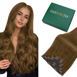 Easyouth Clip Extensions Real Hair Brown Real Hair Extensions Clip-In Dark Brown Hair Extensions Real Hair Clip Medium Brown Double Wefts 50 cm 120 g #4 7 Pieces