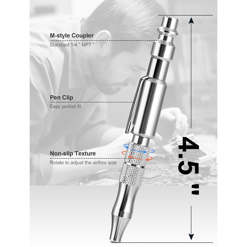 Adjustable Pocket Air Blow Gun, Industrial Style "M" 1/4 Inches
