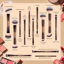 MAANGE Set Profesional de 13 Brochas para Maquillaje Doble Punta (26 Usos),Kit Brochas de Maquillaje Completo para Base Líquida/Polvo,Contorno,Corrector y Sombras de Ojos(Café)