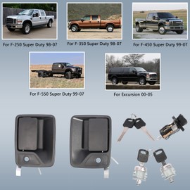 Front Exterior Door Handle with Ignition & Lock Cylinder,for Ford F-250 F-350 F-450 F-550 1998-2007,for Excursion 2000-2005,Driver&Passenger Outside Door Handle,7C3Z2522405AA 1L3Z11582A 7C3Z1521990A