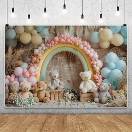 YongFoto Balloons Arch Backdrop 6x4ft Bear Pampas Flowers Photography Background Baby Shower Sweet Girl Half 1st First One Two Year Old Birthday Party Banner Portraits Photoshoot Wallpaper Props
