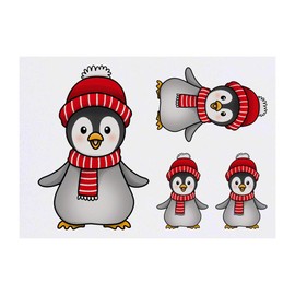 4 x 'Baby Penguin' Temporary Tattoos - Water Resistant, Skin-Safe, Non-Toxic Transfers, Mixed Sizes (TO00016249)