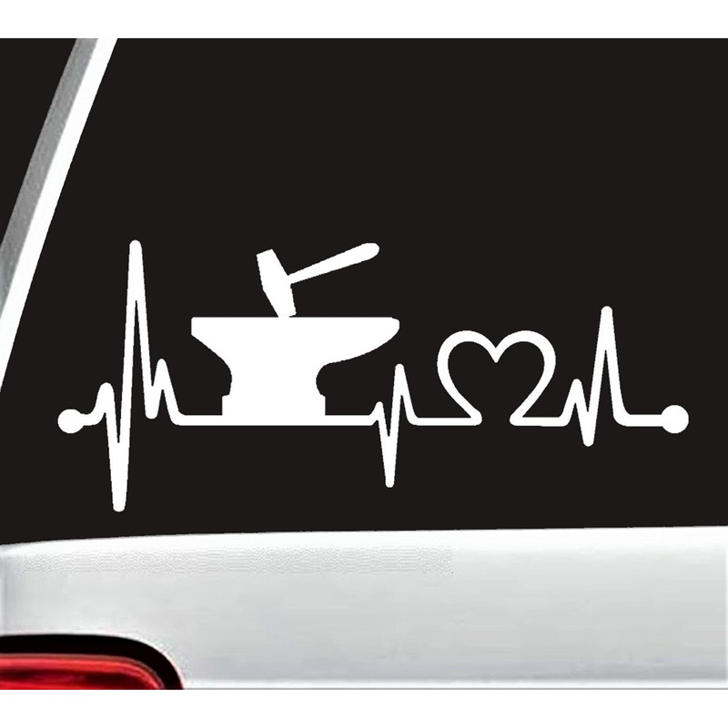 K1148 Blacksmith Anvil and Hammer Heartbeat Lifeline Monitor Decal Sticker