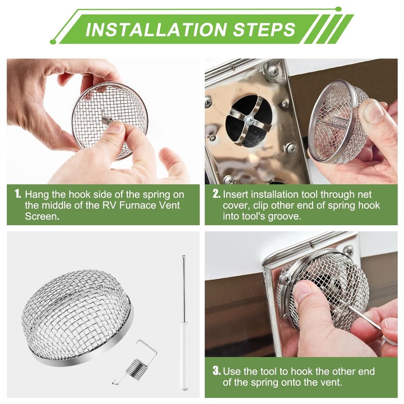Cesilili 2PCS RV Furnace Vent Screen with Premium Stainless Steel,