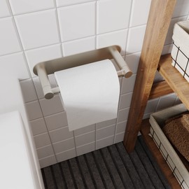 WZRUA Adhesive Toilet Paper Holder Brushed Nickel Bathroom Double Post Pivoting Toilet Tissue Holder Roll Holder Stick On No Drilling Stainless Steel and Zinc Alloy