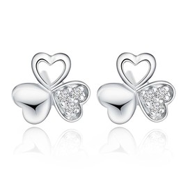 CPJJ Earrings 925 Silver for Women - Clover & Heart Hoop - Hoop Earrings - Nickel Free, Cadmium Free, Lead Free