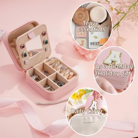 Lyvixora Travel Jewellery Box for Women & Girls - Compact Jewelry Organizer Case with Multi-Layer Storage -Lightweight & Stylish for Birthday, Easter, Christmas (Pink)