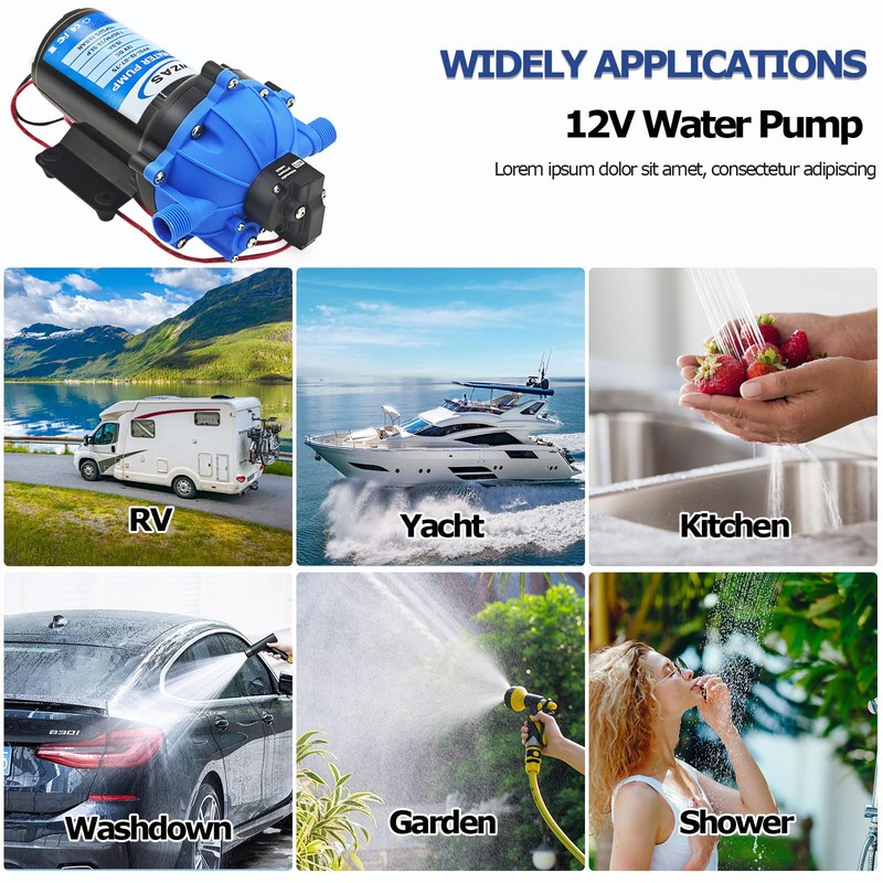 12V DC RV Fresh Water Pump, 7.0GPM 75PSI, Five Chamber
