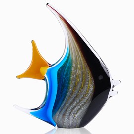 DOVDOV Hand Blown Glass Fish Sculpture, Colorful Glass Fish Decorations, Colorful Home Decorations for Bookshelf, Office, Living Room TV Stand, Room Decor Aesthetics.
