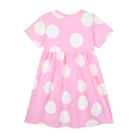 HILEELANG Little Girls' Easter Bunny Face Applique Pink Polka Dot Dress,Cotton Casual Cute Summer Short Sleeve Dress for Toddlers 5T