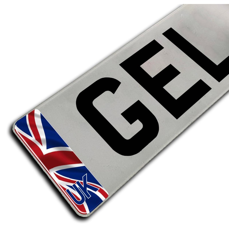 Slimline Domed Waving Union Jack UK Vehicle Number Plate Stickers,