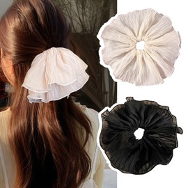 wowjimi Double Hair Rope, 2 Pieces (Black + White) Extra Large Shukyokusen Lace Book Hair Ornaments Dress Hair Ornaments Lolita Headdress Take Pictures Every Season