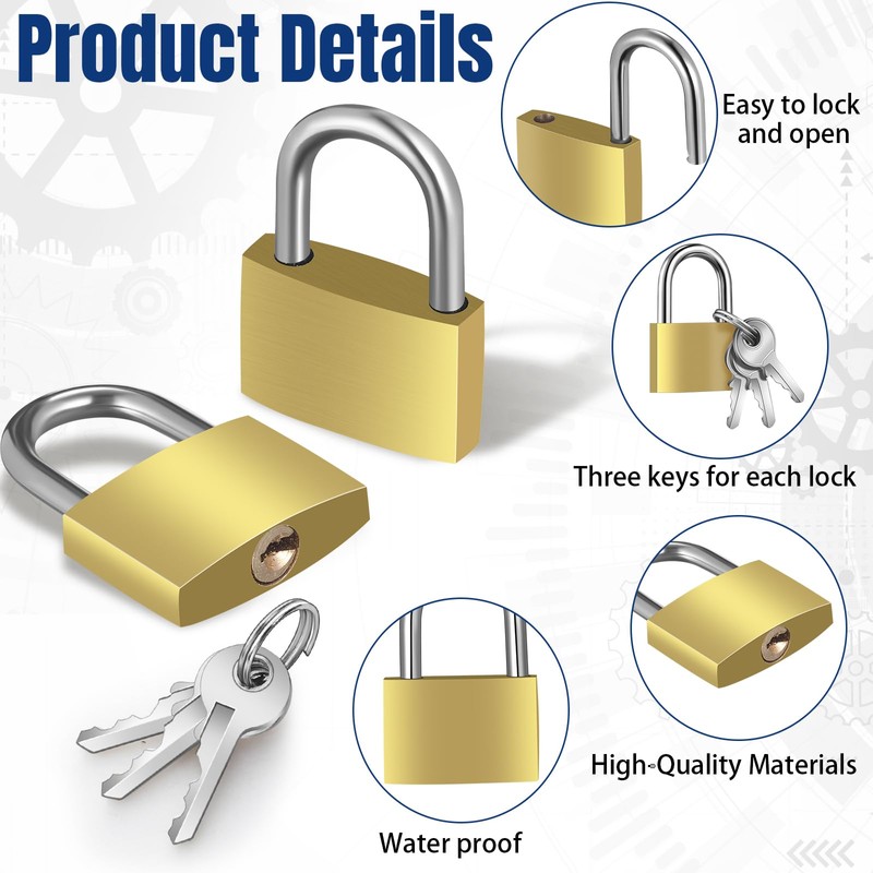 Yaocom 24 Pcs Solid Brass Keyed Padlock, Small Yellow Gym