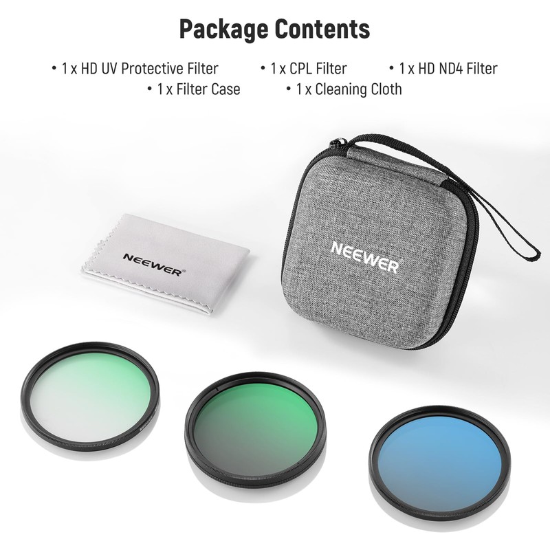 Neewer 58mm UV/CPL/ND Lens Filter Kit with Hard Shell Storage