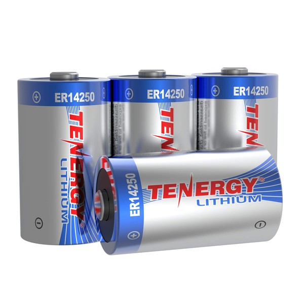 Tenergy High Capacity 3.6V 1/2 AA Lithium Battery, 1200mAh ER14250 Non-Rechargeable Batteries for Window Sensors, Alarm Systems, Home Security Sensors, Utility Meters, UL Certified, 4 Pack