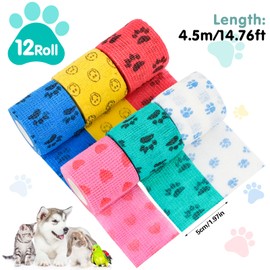 WuGU 12 Rollen Selbstklebender Verband, Haftbandage Selbstklebend, Cohesive Bandages Elastisch Pet Vet Wrap, Geeignet für Stretch Sportler, Handgelenk, Fingern, Pet (12 Farben 5 cm x 4,5 m)