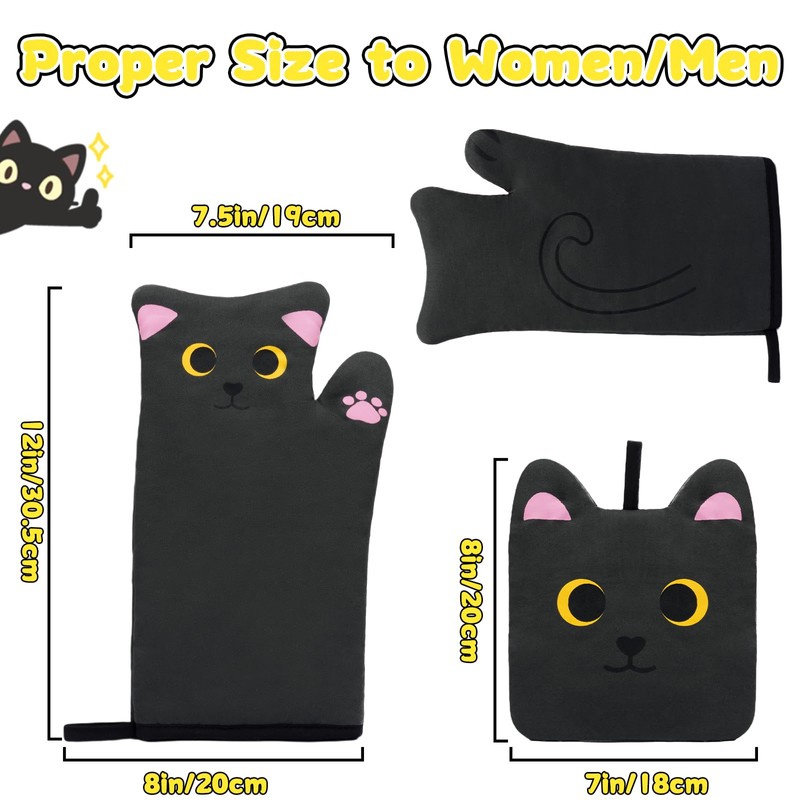 NIGOWAYS Oven Mitts,Cute Cat Design Cooking Glove,Quilted Cotton Lining,Heat Resistant