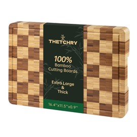 Bamboo Cutting Boards for Kitchen, End Grain Wood Cutting Board with Juice Grooves & Handles, Charcuterie Checkered Chopping Board Thick Butcher Block Serving Tray with Gift Box, 16.4"×11.5"× 1"
