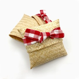 2 PC Kratab Small Sticky Rice Basket Size 4 Inches Serving Baskets Rice Container Set for Mango Sticky Rice and Somtum Set Thailand Handmade Bamboo with Pa Kao Ma Loincloth,100% Natural,GoldleafKing