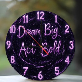 Lancholy 10-Inch Silent Wooden Wall Clock, Dream Big Act Bold Motivational Wall Clock Home Decor Art ” Silent Non-Ticking Clock, Battery Operated (AA Batteries Not Included), Artistic Home Decor