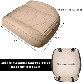Gasedin Bottom Car Seat Cover, Anti-Slip Breathable Comfy Leather Front Seat Cushion Protector, Fully Wrapped Auto Bottom Seat Cover with Storage Pocket, Practical Car Accessories (Beige)