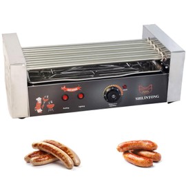 Electric Hot Dog Roller Machine - 5 Stainless Steel Hot Dog Rollers - Commercial and Household Hot Dog Machine - No Cover Silver