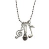 Music Notes and Microphone Necklace, Stainless Steel Ball Chain Long