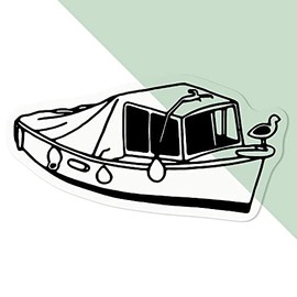 Small 100mm 'Covered Boat' Clear Static Window Cling Sticker/Decal (Black) (WC00038926)