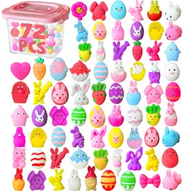 UUSYCUN 72PCS Easter Mochi Squishy Toys for Egg Fillers, Easter Animal Squishies for Easter Basket Suffers, Mochis Squishy Fidget Toys for Kids, Toddlers, Teens, Gifts, Goodie Bags, Classroom Prizes