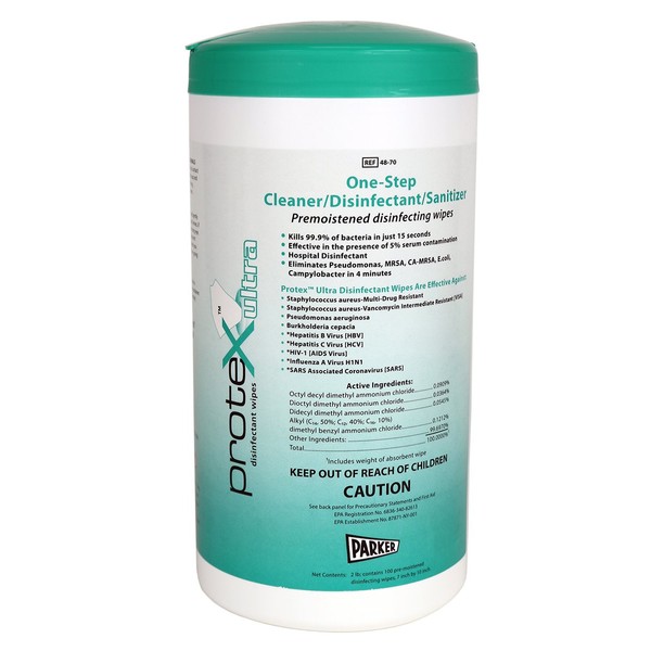 Parkerlabs Protex Disinfectant Textured Wipes Laboratories- Kills 99.9% of Bacteria in 15 Seconds - 7" X 10" (Canister of 75 Wipes)