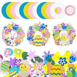 Xbessc Pack of 12 Easter Crafts Children's Hanging Wreath Craft Set Easter DIY Wreath Kit Easter Decoration Crafts Children with Chick Rabbits for Spring Easter Time Creative Crafts Hand Easter