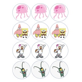 Handmade 12 Spongebob Squarepants edible paper, cupcake cookie toppers CHOOSE SIZE - 3 in